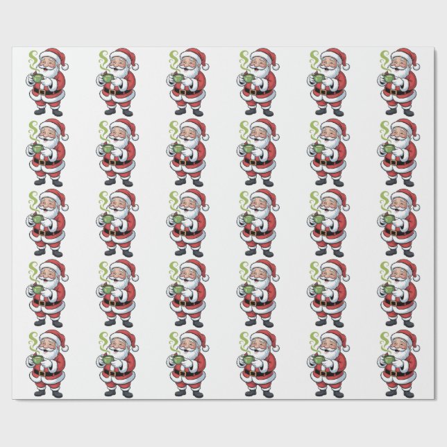 Papel De Presente Papai Noel segurando Matcha Beber Natal (Aberto)