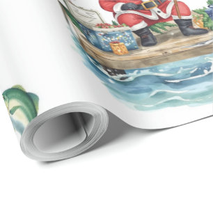 Papel De Presente Papai Noel sentado pescando Natal