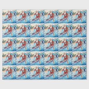 Papel De Presente Papai Noel surfando em uma grande onda