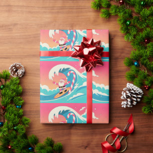 Papel De Presente Papai Noel surfando em uma onda de cana-de-açúcar