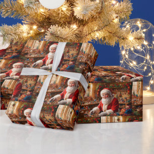 Papel De Presente Papai Noel trabalhando em sua oficina de brinquedo