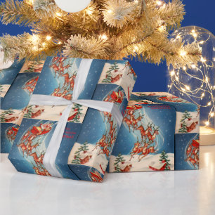 Papel De Presente Papai noel trenó do vintage e vôo da rena