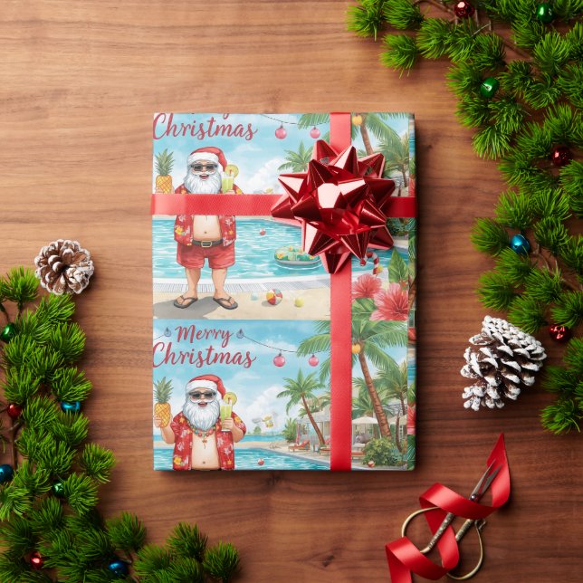 Papel De Presente Papai Noel Tropical da Flórida no Pool Party de Na (Presente de Natal)