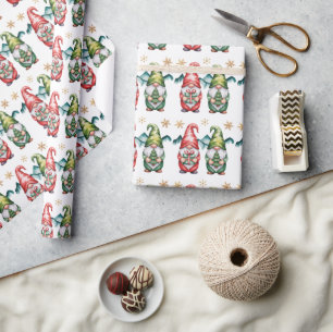 Papel De Presente Papai Noel Vermelho e Verde com Floco de Neve Dour