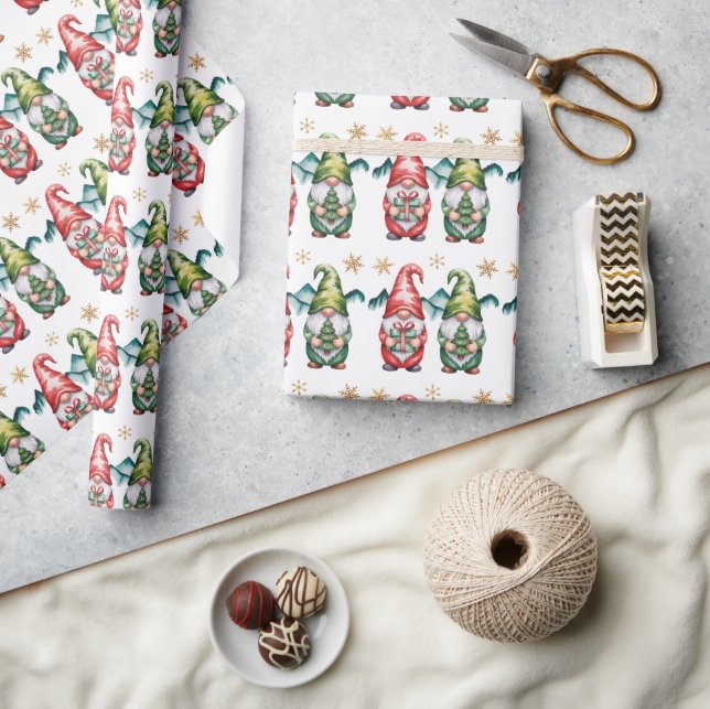 Papel De Presente Papai Noel Vermelho e Verde com Floco de Neve Dour (Artesanato)