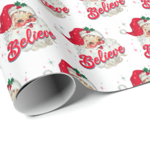 Papel De Presente Papai Noel Vintage Acredite no presente de Natal