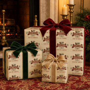 Papel De Presente Papai Noel Vintage Passeios de Trenó Personalizado
