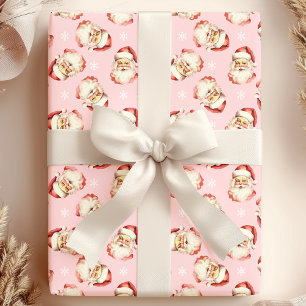 Papel De Presente Papai Noel Vintage Rosa em Aquarela