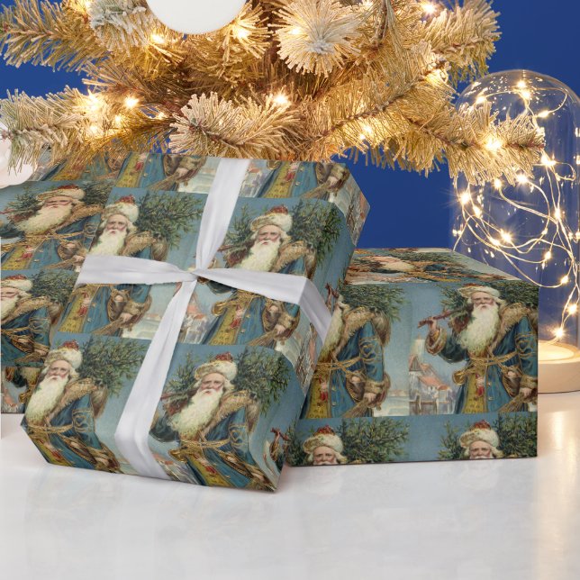 Papel De Presente Papai Noel Vitoriano Antigo com Árvore de Natal (Feriados)