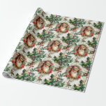Papel De Presente Papai Noel Vitoriano com Holly II<br><div class="desc">Papais noeis vitorianos com vegetação natalícia,  arcos e doces.</div>