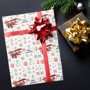 Papel De Presente Papai Noel Voando Avião,Natal Personalizado Primei