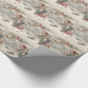 Papel De Presente Papai Noel Voando Brinquedos Árvore de Natal Crian
