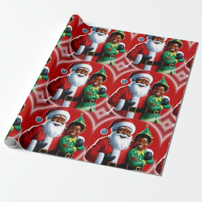 Papel De Presente Papais noeis afro-americanos alegres e o Natal do  (Desenrolado)