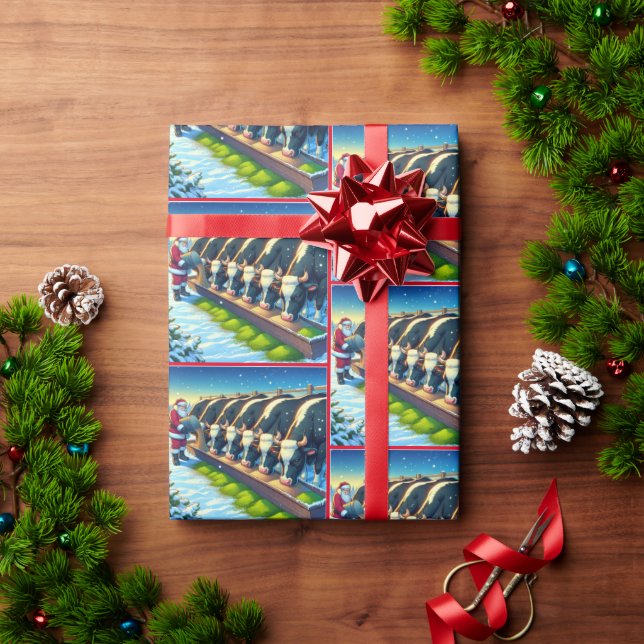 Papel De Presente Papais noeis alimentando suas vacas no Natal (Presente de Natal)