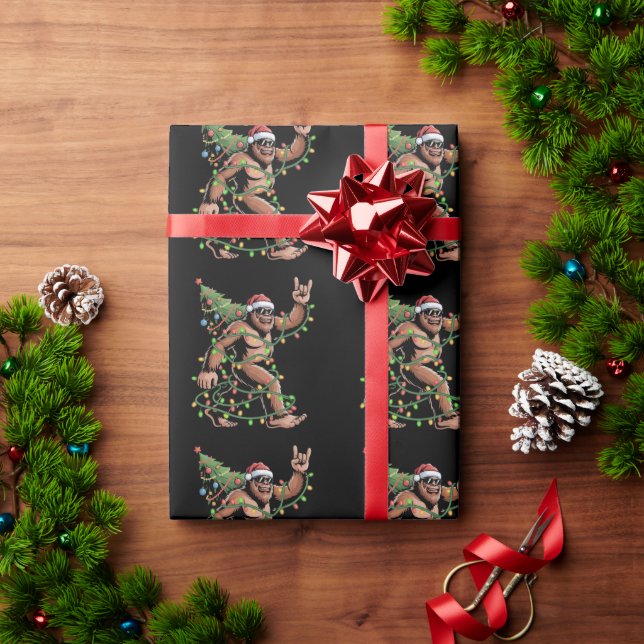 Papel De Presente Papais noeis Bigfoot Árvore de Natal Luzes de Nata (Presente de Natal)