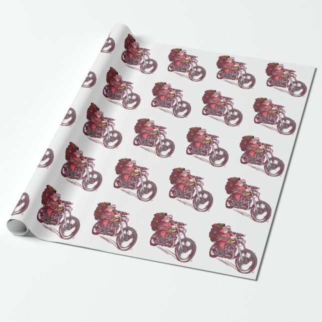 Papel De Presente Papais noeis Biker Figurino de Natal para Convite  (Desenrolado)