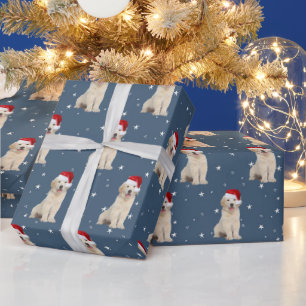 Papel De Presente Papais noeis Boné no Ouro Retriever Puppy Wraping