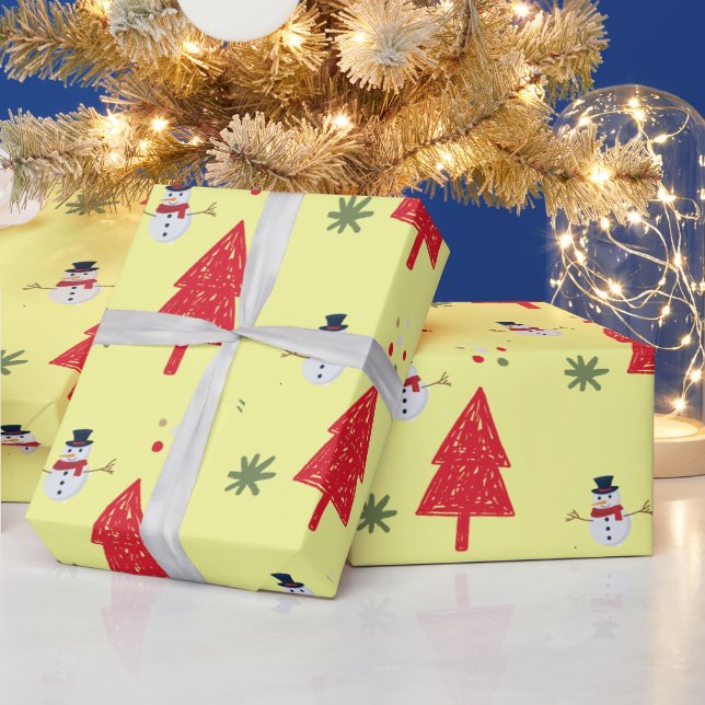 Papel De Presente Papais noeis bonitos de neve Árvore de Natal Padrã (Feriados)