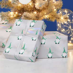 Papel De Presente Papais noeis bonitos Gnome Padrão verde cinza bran