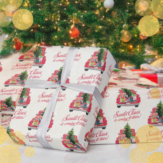 Papel De Presente Papais noeis bonitos Vintage Red Truck com present