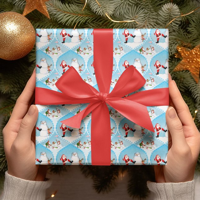 Papel De Presente Papais noeis Brancos Jogando Golfe, Neves E Reinde (Santa golfs, Snowman watches, Reindeer doubts; A golfer's perfect holiday surprise!)