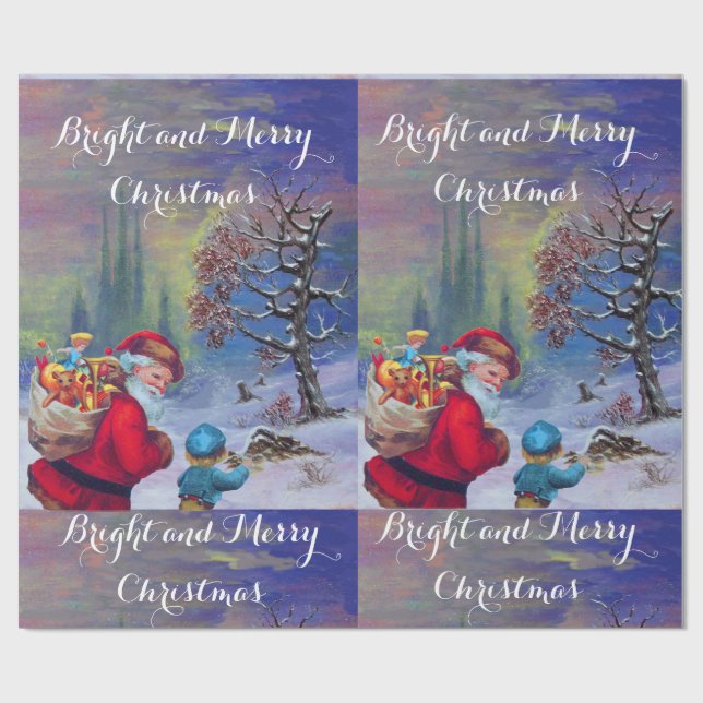 PAPEL DE PRESENTE PAPAIS NOEIS COM CRIANÇA NA NEVE DO INVERNO (Aberto)