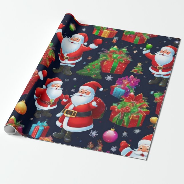Papel De Presente Papais noeis com Natal (Desenrolado)