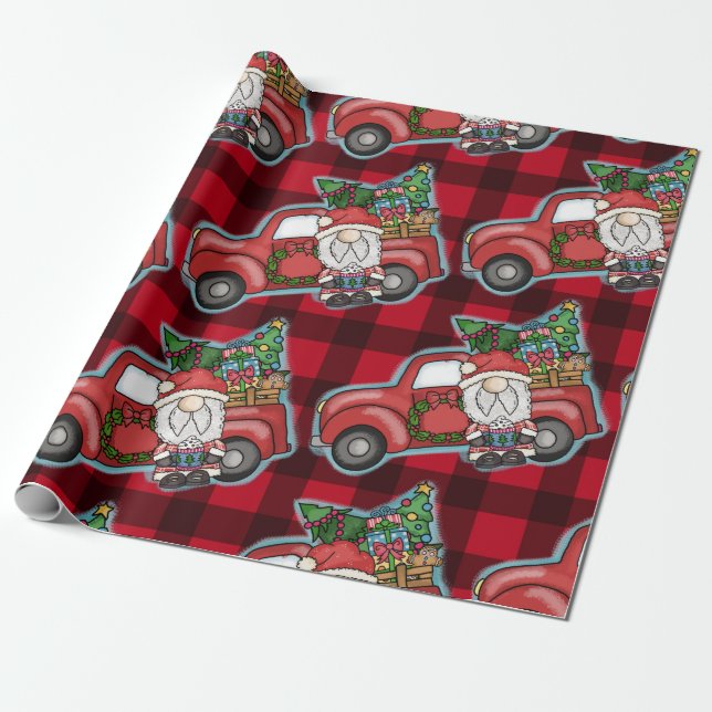 Papel De Presente Papais noeis com Red Truck no Natal (Desenrolado)
