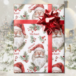 Papel De Presente Papais noeis de Aquarela Adicionar Nome Algodão de