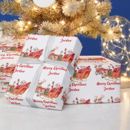 Papel De Presente Papais noeis de Aquarela de Natal Personalizados