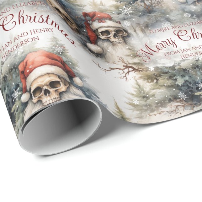 Papel De Presente Papais noeis de Aquarela Skulls Gótica Natal (Ponta do rolo)