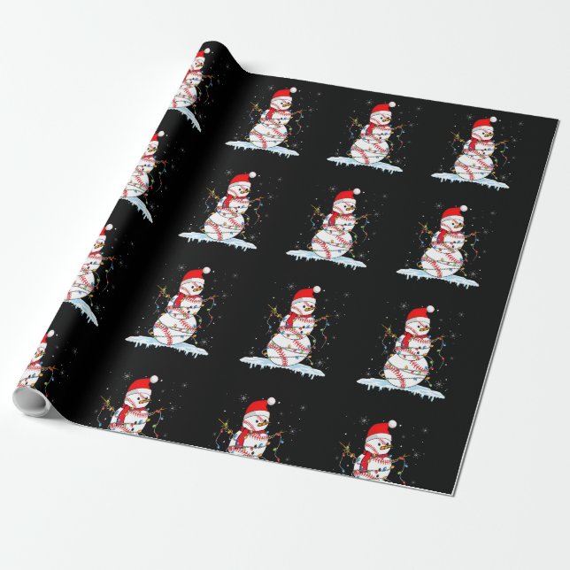 Papel De Presente Papais noeis de basebol de Natal Snowman Luzes de  (Desenrolado)