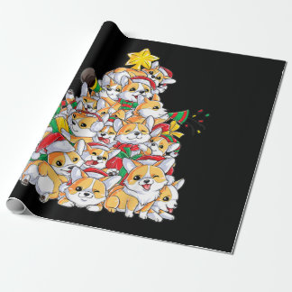 Papel De Presente Papais noeis de Cachorro de Árvore de Natal Corgi 