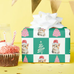 Papel De Presente Papais noeis de gatinho giro Feliz Festa de Natal