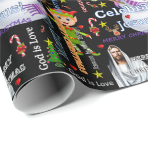 Papel De Presente Papais noeis de Jesus Molhando Papel de Natal