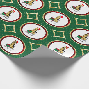 Papel De Presente Papais noeis de Natal Airedale Terrier HO HO HO Cu