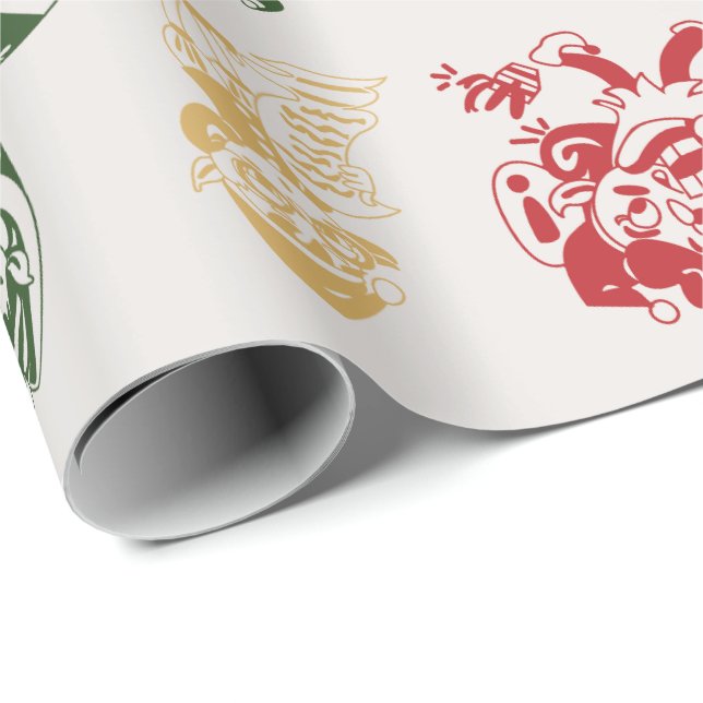 Papel De Presente Papais noeis De Natal Ajudam A Divertir-Se (Ponta do rolo)