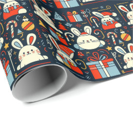 Papel De Presente Papais noeis de Natal Bunnies Cores da bandeira ro