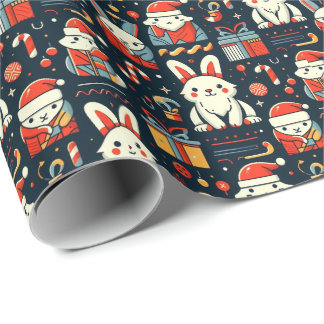 Papel De Presente Papais noeis de Natal Bunnies Cores da bandeira ro