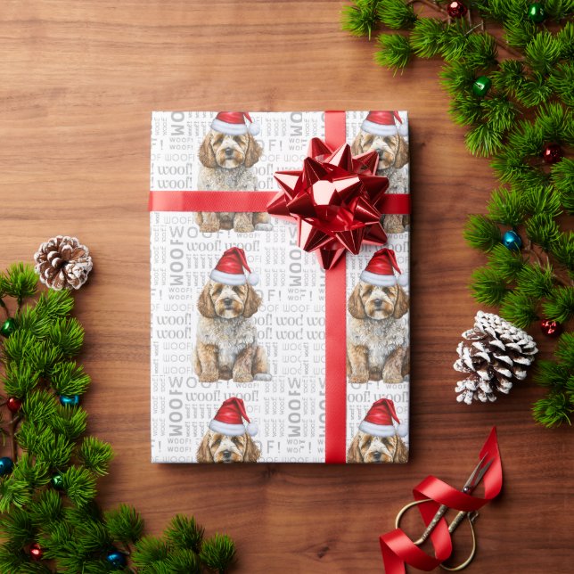 Papel De Presente Papais noeis de Natal Cachorro Feriado de Cockapoo (Presente de Natal)