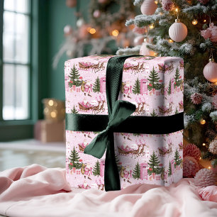 Papel De Presente Papais noeis de Natal cor-de-rosa Reindeer North P