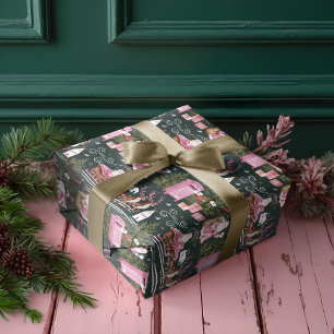 Papel De Presente Papais noeis de Natal cor-de-rosa Reindeer North P