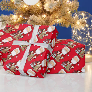 Papel De Presente Papais noeis de Natal e brinquedos que embrulham p