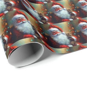 Papel De Presente Papais noeis de Natal e um Gato 4
