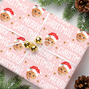Papel De Presente Papais noeis de Natal Feliz Foto Rosa Bonita