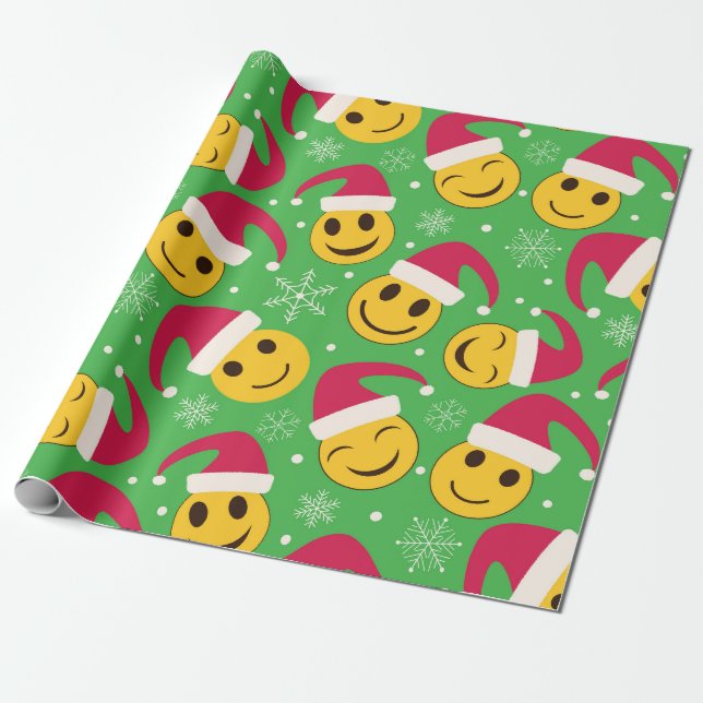Papel De Presente Papais noeis de Natal Feliz Sorriso de Rostos Padr (Desenrolado)