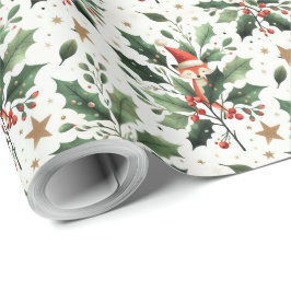 Papel De Presente Papais noeis de Natal fofos fox wreath