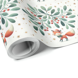 Papel De Presente Papais noeis de Natal fofos fox wreath
