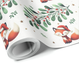Papel De Presente Papais noeis de Natal fofos fox wreath