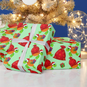 Papel De Presente Papais noeis de Natal padrão da tartaruga marinha